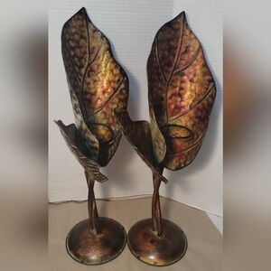 Vintage Leaf Style Rustic Metal/Cooper Candle Holders